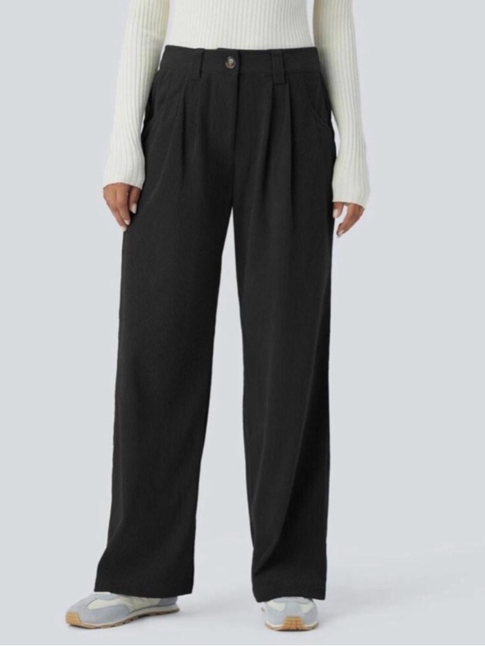 NWT Halara Mid Rise Pocket Straight Leg Corduroy Casual Pants Black  Size XL - Picture 2 of 6